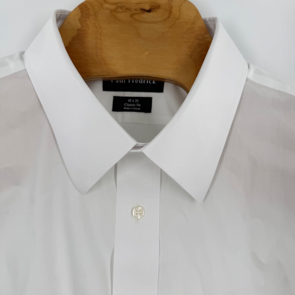 Paul Fredrick Mens White Classic Fit Cotton Dress Shirt 18 x 35 NWT 1503 - Picture 6 of 8